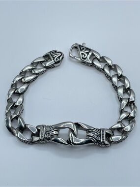 Silver Tone Cuban Link Bracelet Gothic Chunky Statement Chain Bracelet